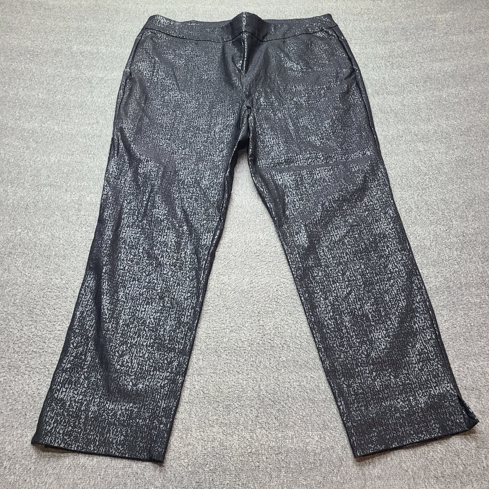 Chicos Size 3 Metallic‎ Black Textured Straight Leg Pants Women's